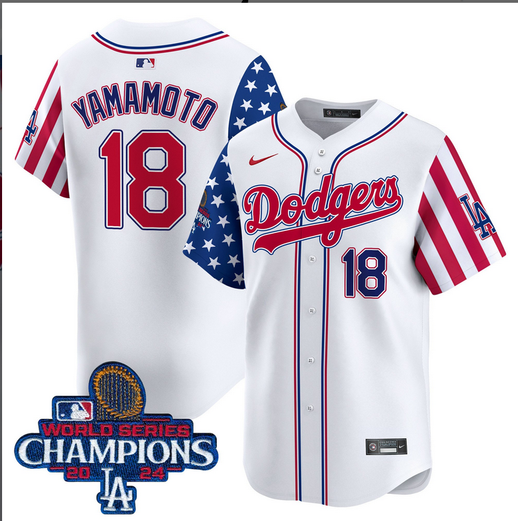 Men MLB Los Angeles Dodgers #18 Yamamoto American Style white 2024 World Series Champions  Limited Jersey->los angeles dodgers->MLB Jersey
